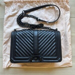 Rebecca Minkoff Black Chevron Quilted Love Crossbody Chain Shoulder Bag